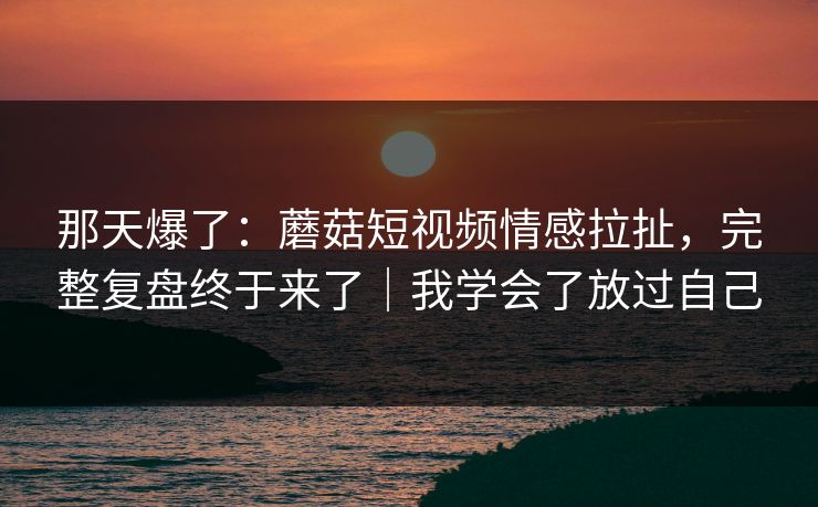 那天爆了：蘑菇短视频情感拉扯，完整复盘终于来了｜我学会了放过自己