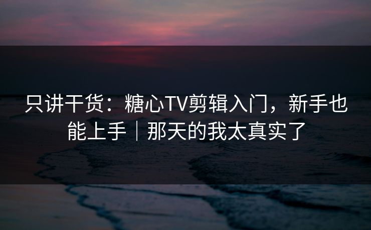 只讲干货：糖心TV剪辑入门，新手也能上手｜那天的我太真实了